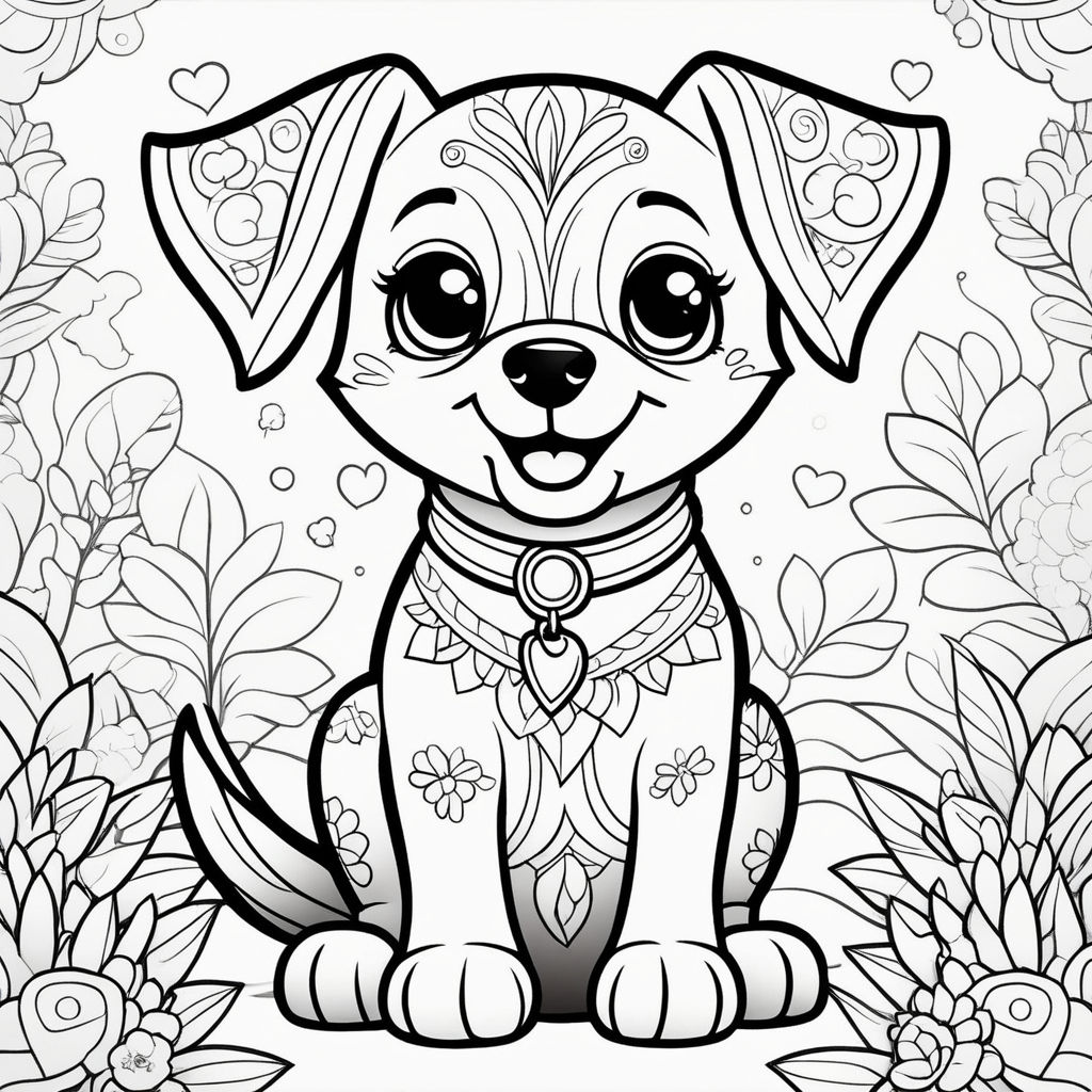 Jack russell rough coat terrier puppy happy with black and white monochromatic fine line art for good detail in black in white celebration may gibbs story book style art coloring book white