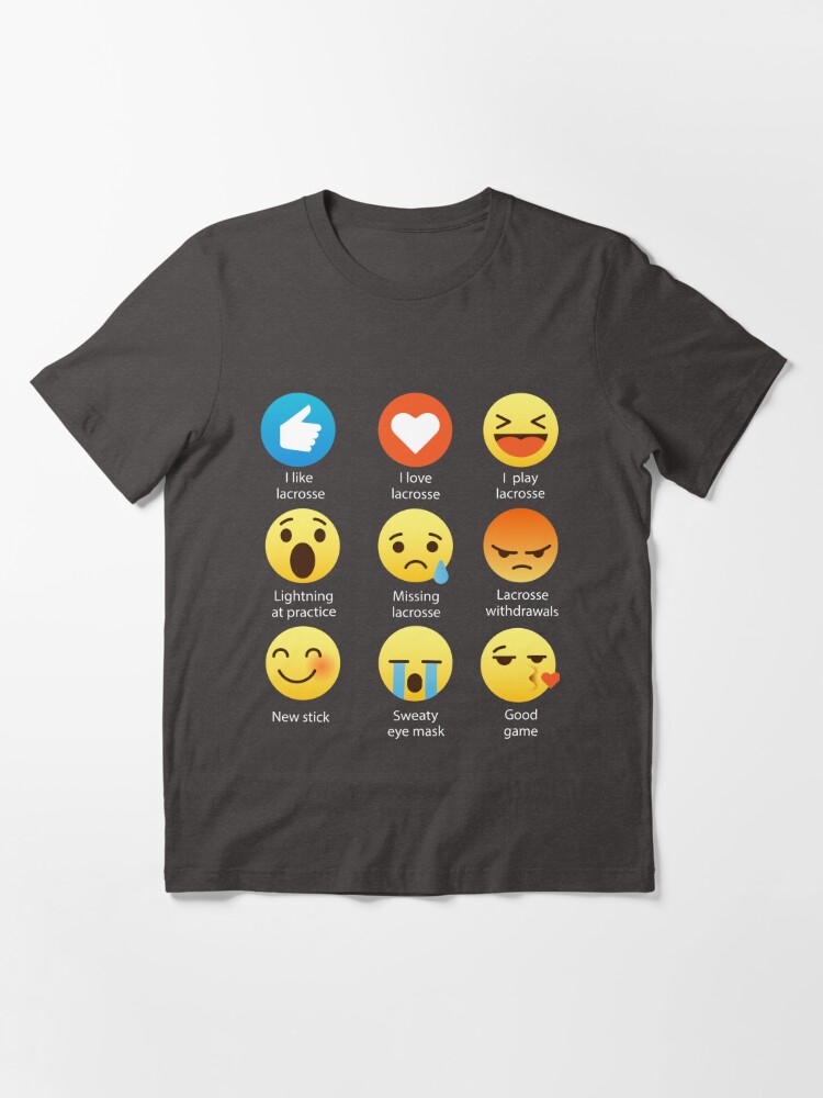 I love lacrosse emoji emoticon funny graphic tee shirt essential t