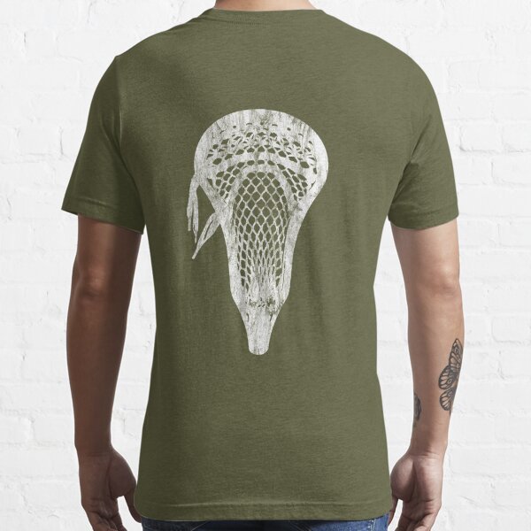 Distressed lacrosse head lacrosse player pocket white essential t