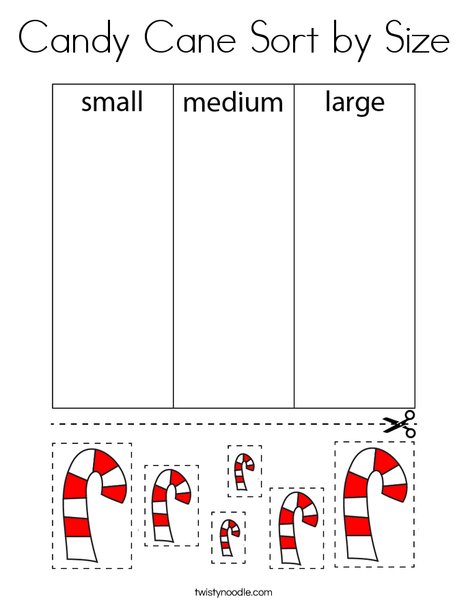 Candy cane sort by size coloring page