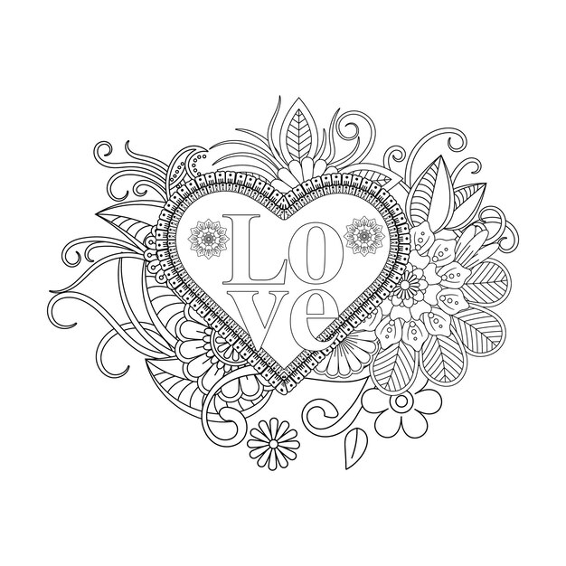 Mejor amor palabra flor mandala pãgina para colorear vector premium