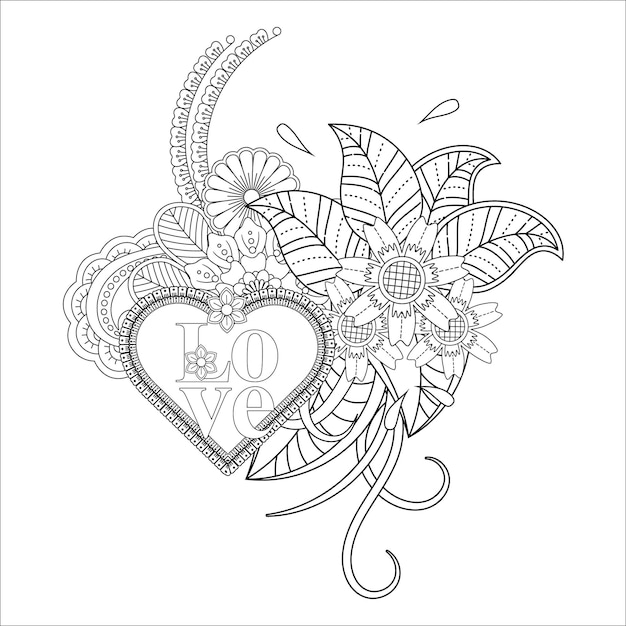 Mejor amor palabra flor mandala pãgina para colorear vector premium