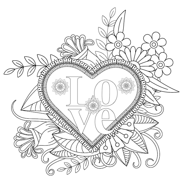 Mejor amor palabra flor mandala pãgina para colorear vector premium