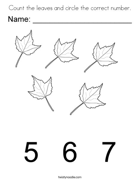 Count the leaves and circle the correct number coloring page