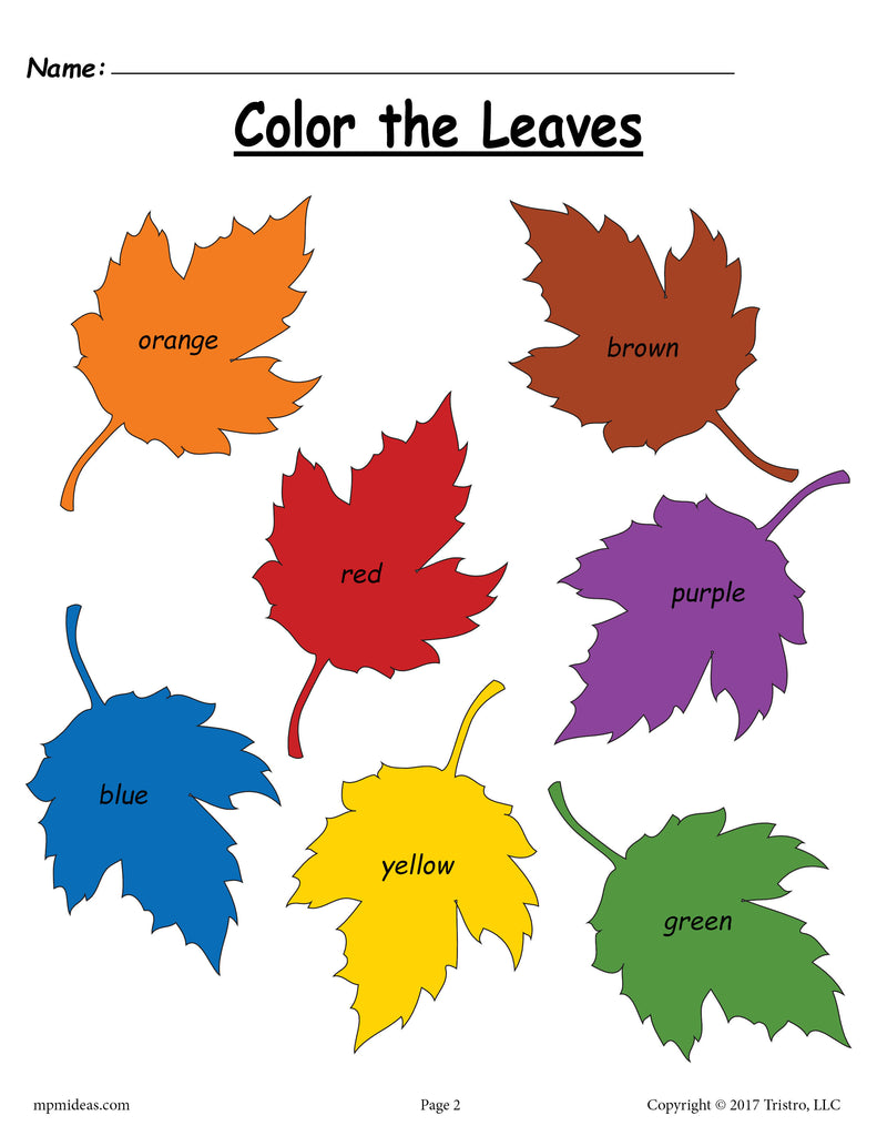 Fall leaf color words worksheet â