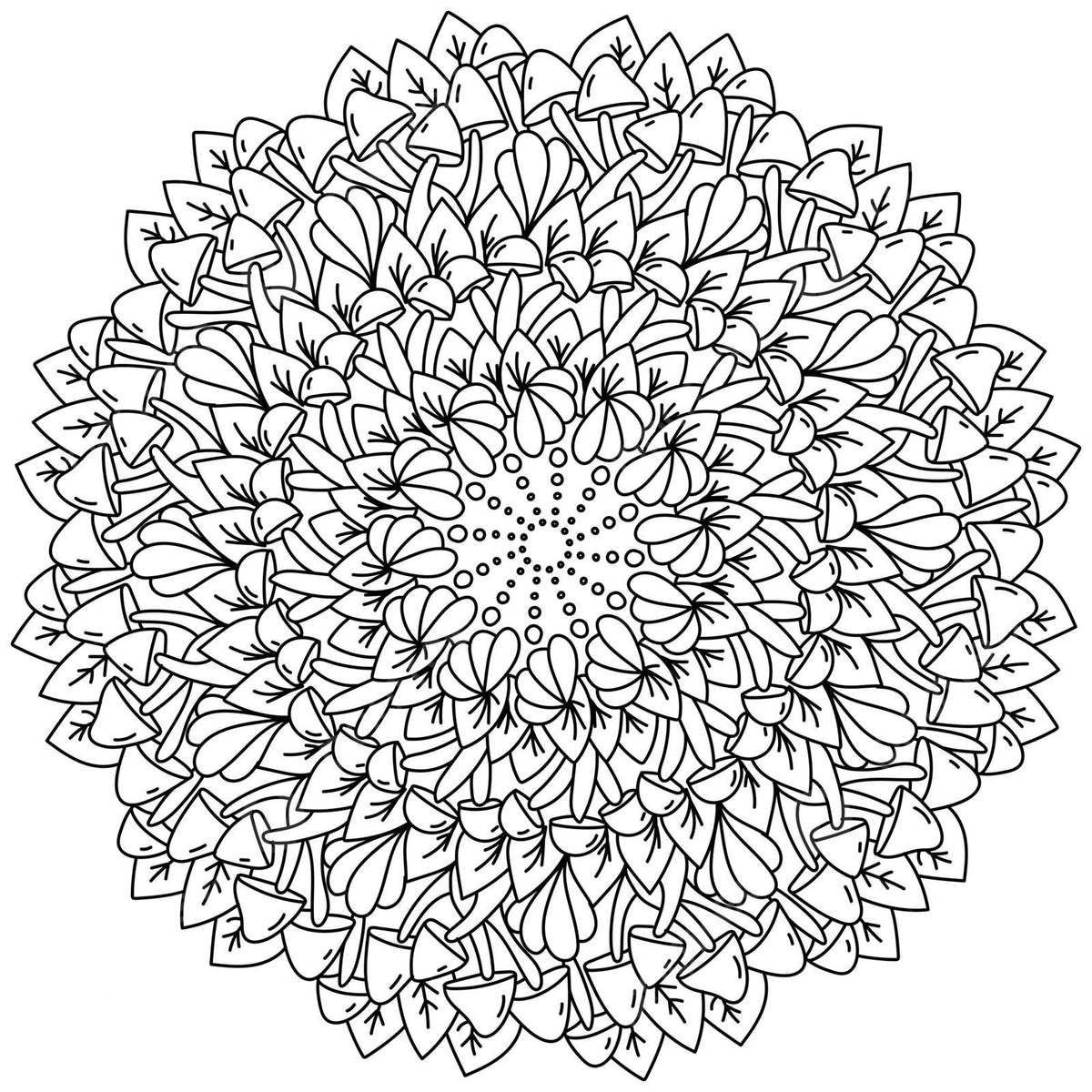 Fantasy coloring page with natural elements mushroom and leaf mandala outline vector mushroom drawing leaf drawing man drawing png and vector with transparent background for free download