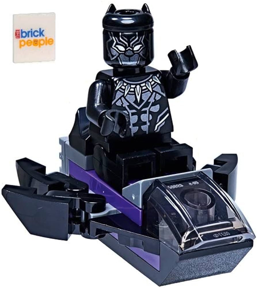 Lego marvel superheroes black panther minifigure with royal talon fighter and black cape toys games