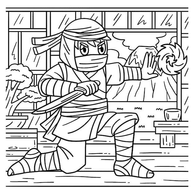 Premium vector a cute and funny coloring page of a ninja and chakra energy provides hours of coloring fun for children color this page is very easy suitable for little kids