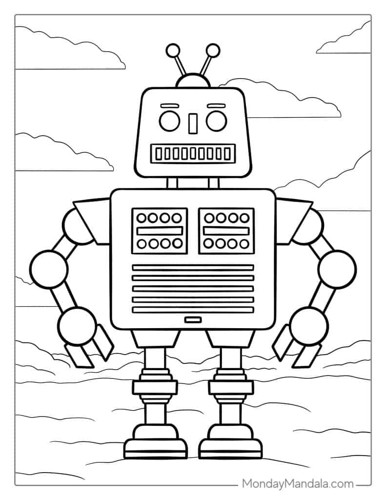 Robot coloring pages free pdf printables