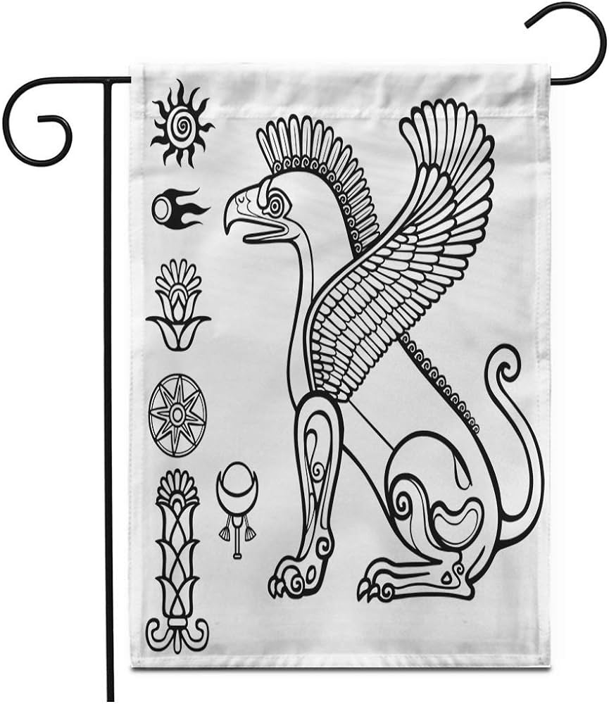 X bandera del jardãn asiria animal con alas leãn con cuernos carãcter sumeria mitologãa al aire libre doble cara decorativa casa patio banderas jardãn
