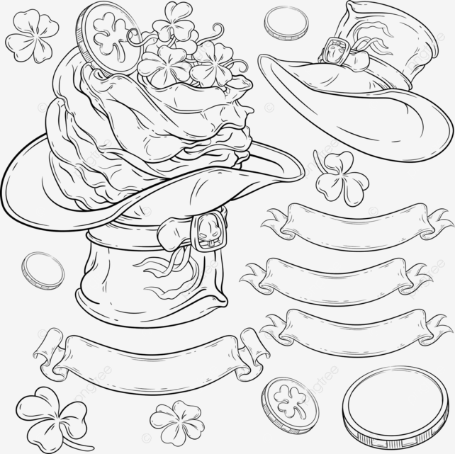 Dessert in leprechaun hat set stickers vintage coloring page vector stickers vintage coloring page png and vector with transparent background for free download