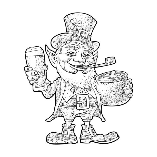 Leprechaun with beer engraving stock illustrations royalty