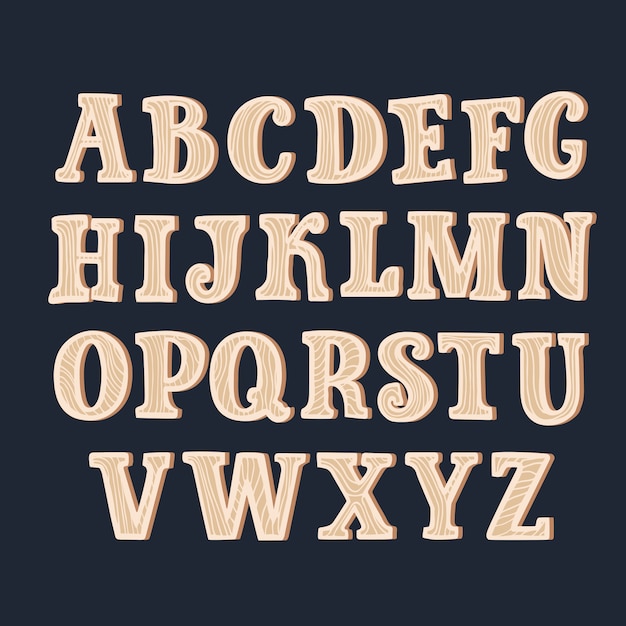 Alfabeto de madera antiguo de grunge con todas las letras listo para su mensaje de texto tãtulo o logotipos vector premium