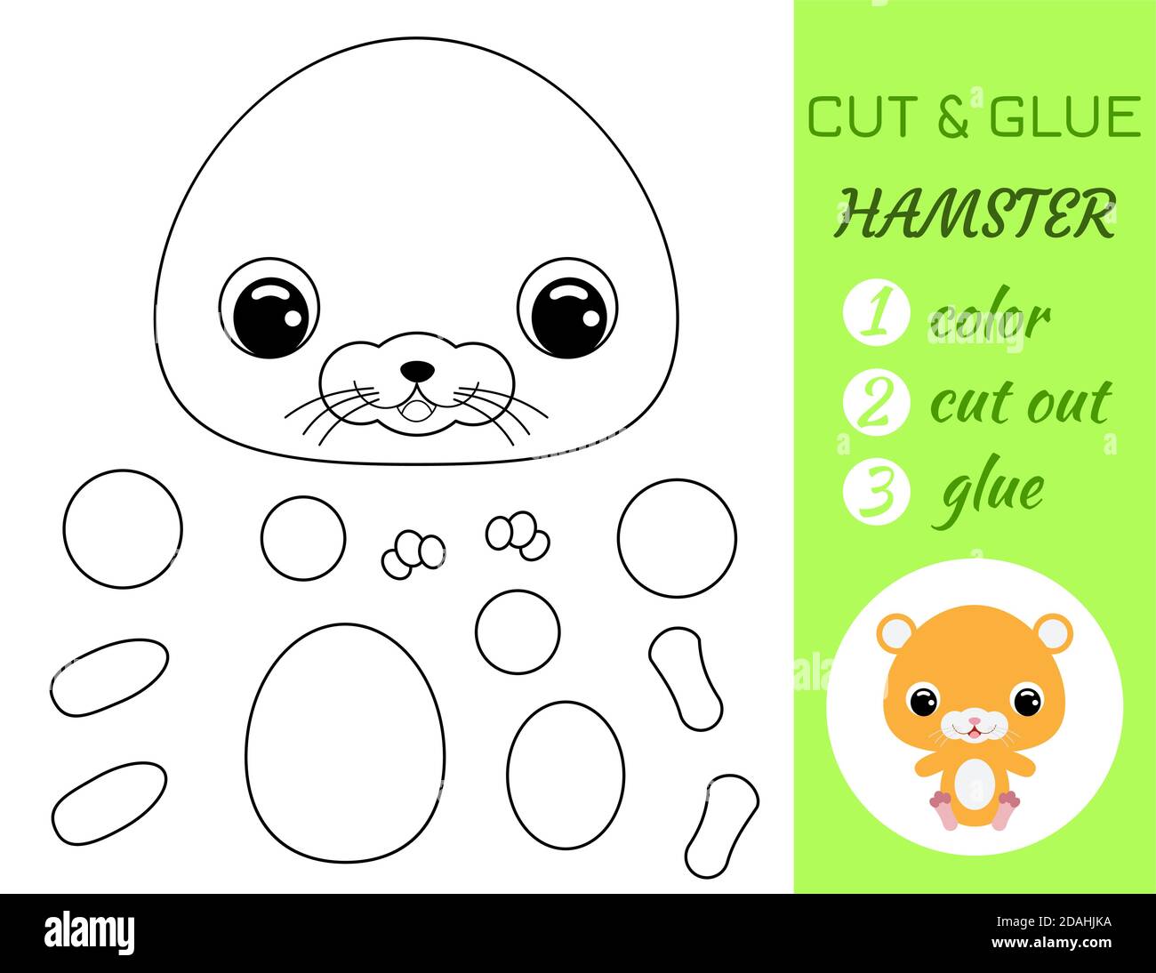 Juego educativo simple colorear pãgina cortar y pegar bebã sentado hãmster para los niãos juego de papel educativo para niãos precolar color cortar part y imagen vector de stock