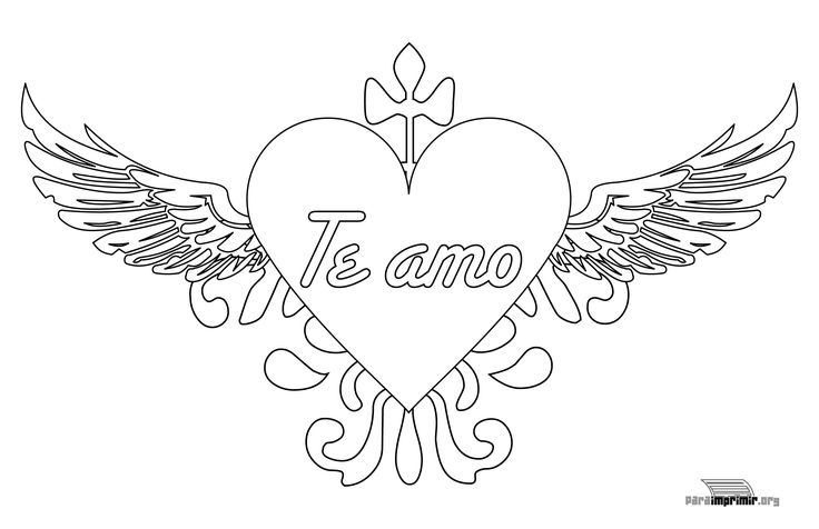Corazones para colorear con alas