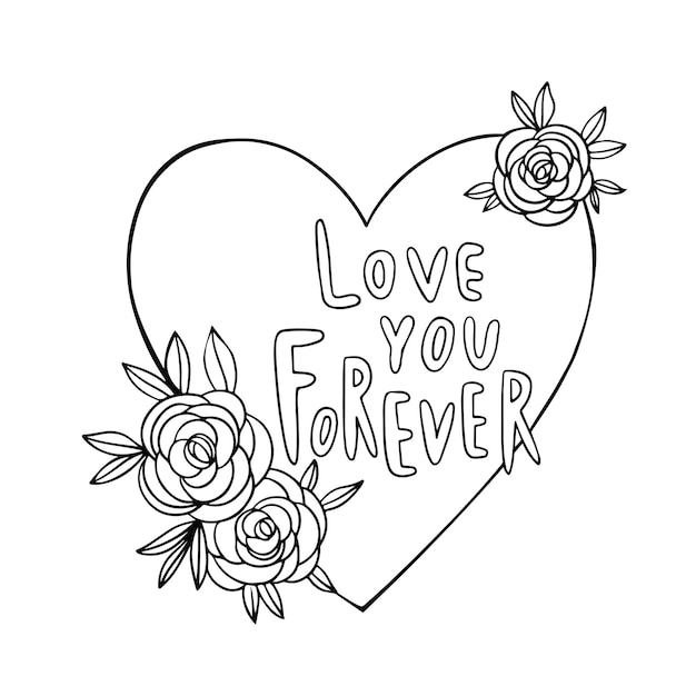 Marco floral rãºstico dibujado a mano corona de corazãn de laurel para invitaciãn de boda o postal de vacacion elemento de diseão natural letras de amor para siempre vector premium