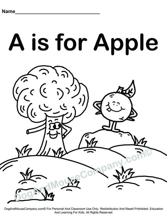 A is for apple coloring page learn your abcs worksheet printable â dog and mouse pany