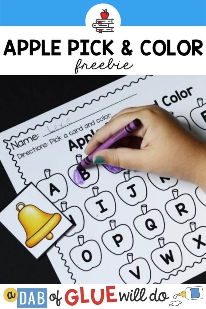 Apple pick and color activity printable a dab of glue will do