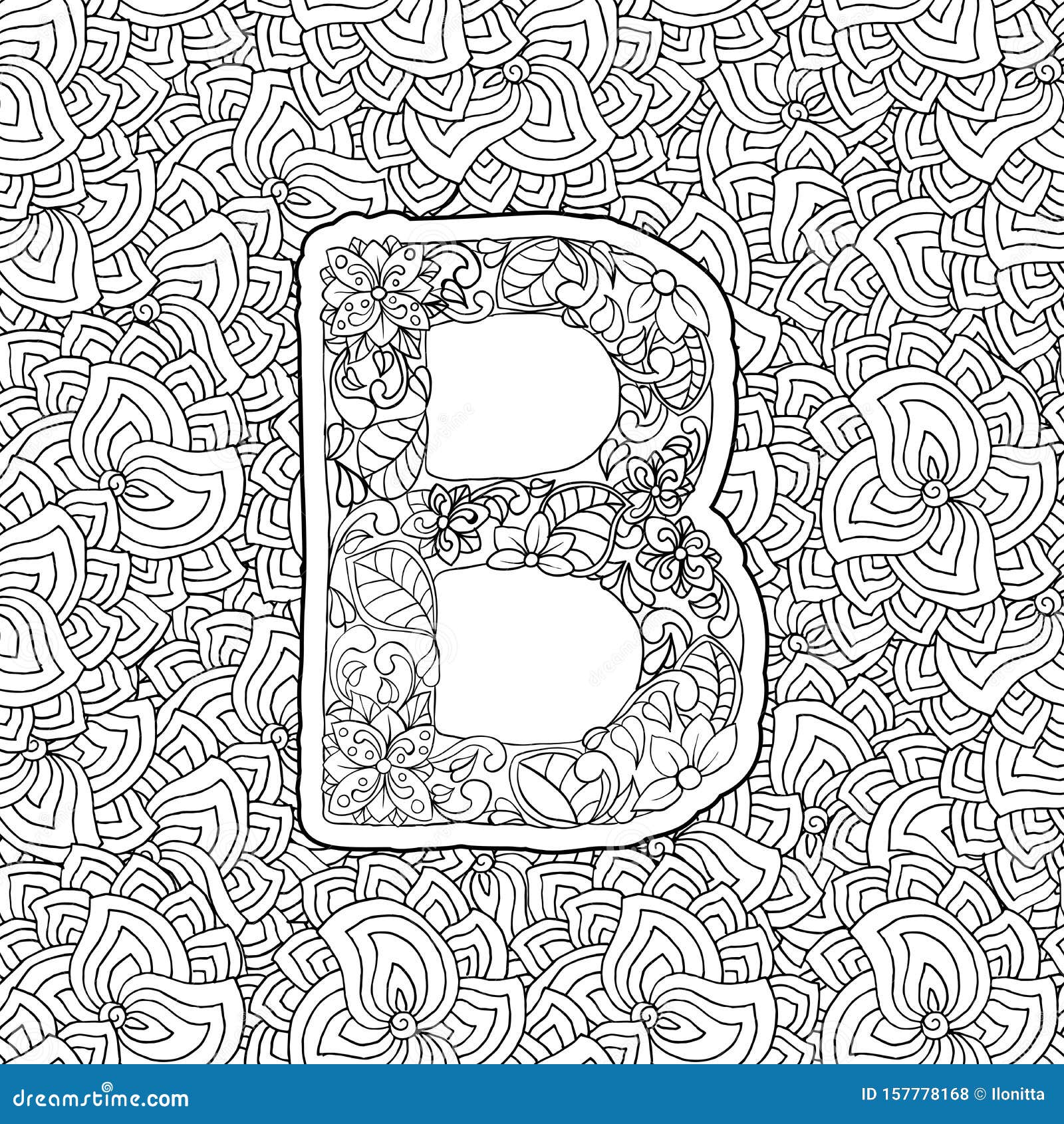 Coloring book ornamental alphabet letter b font stock vector