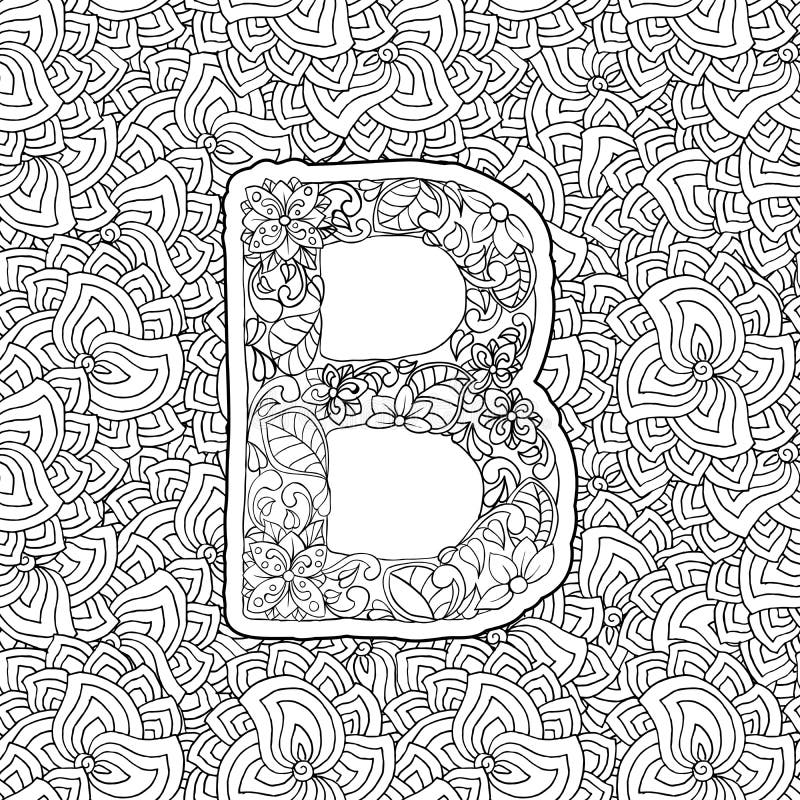 Coloring book ornamental alphabet letter b font stock vector