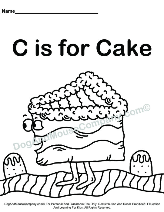 C is for cake coloring page learn your abcs worksheet printable d â dog and mouse pany