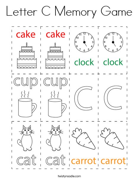 Letter c memory game coloring page