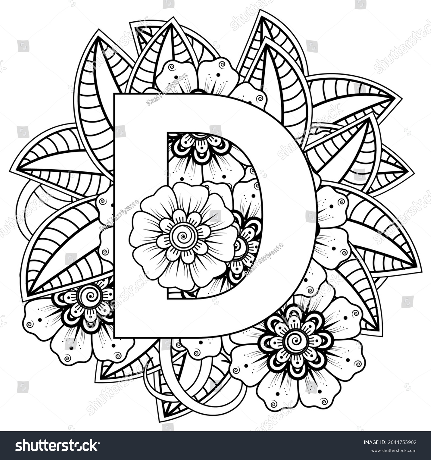 Letter d mehndi flower decorative ornament stock vector royalty free