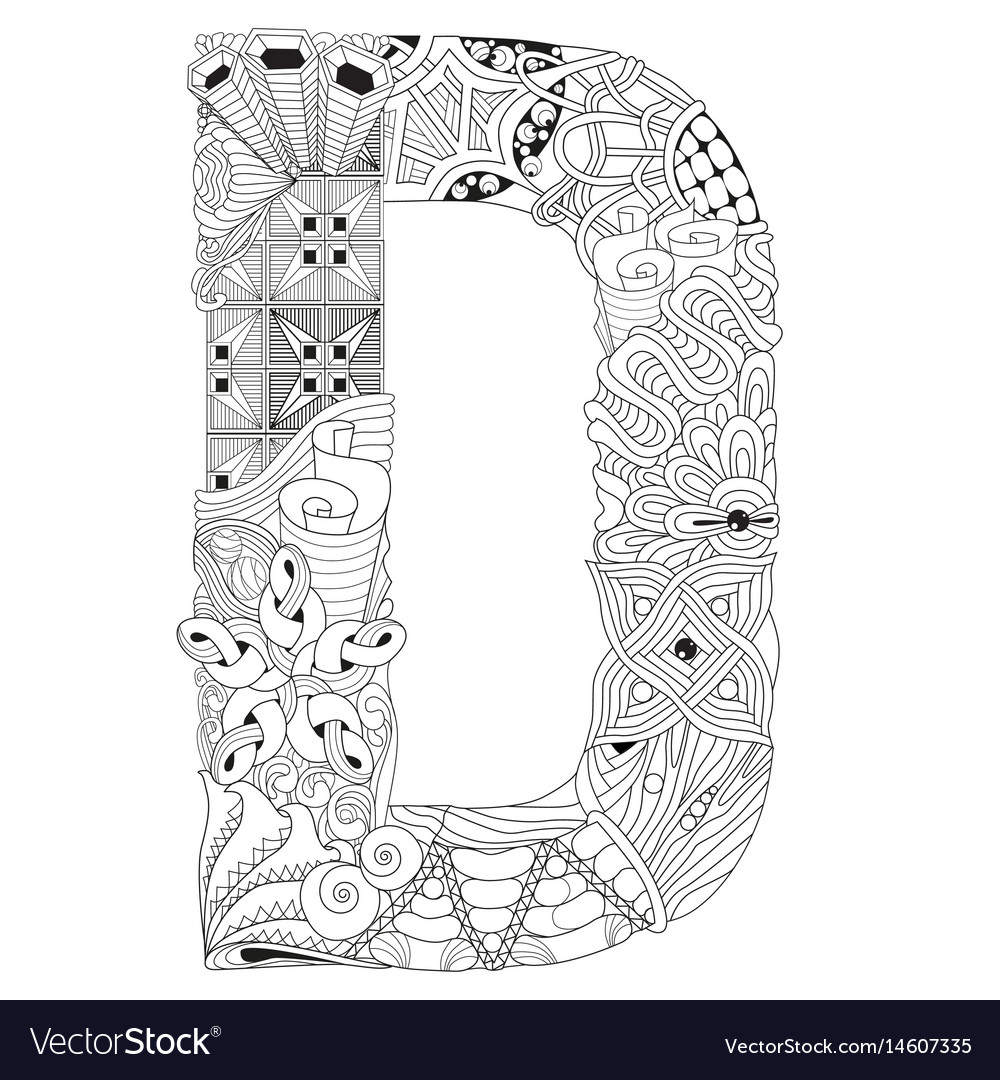 Letter d for coloring decorative entangle vector image