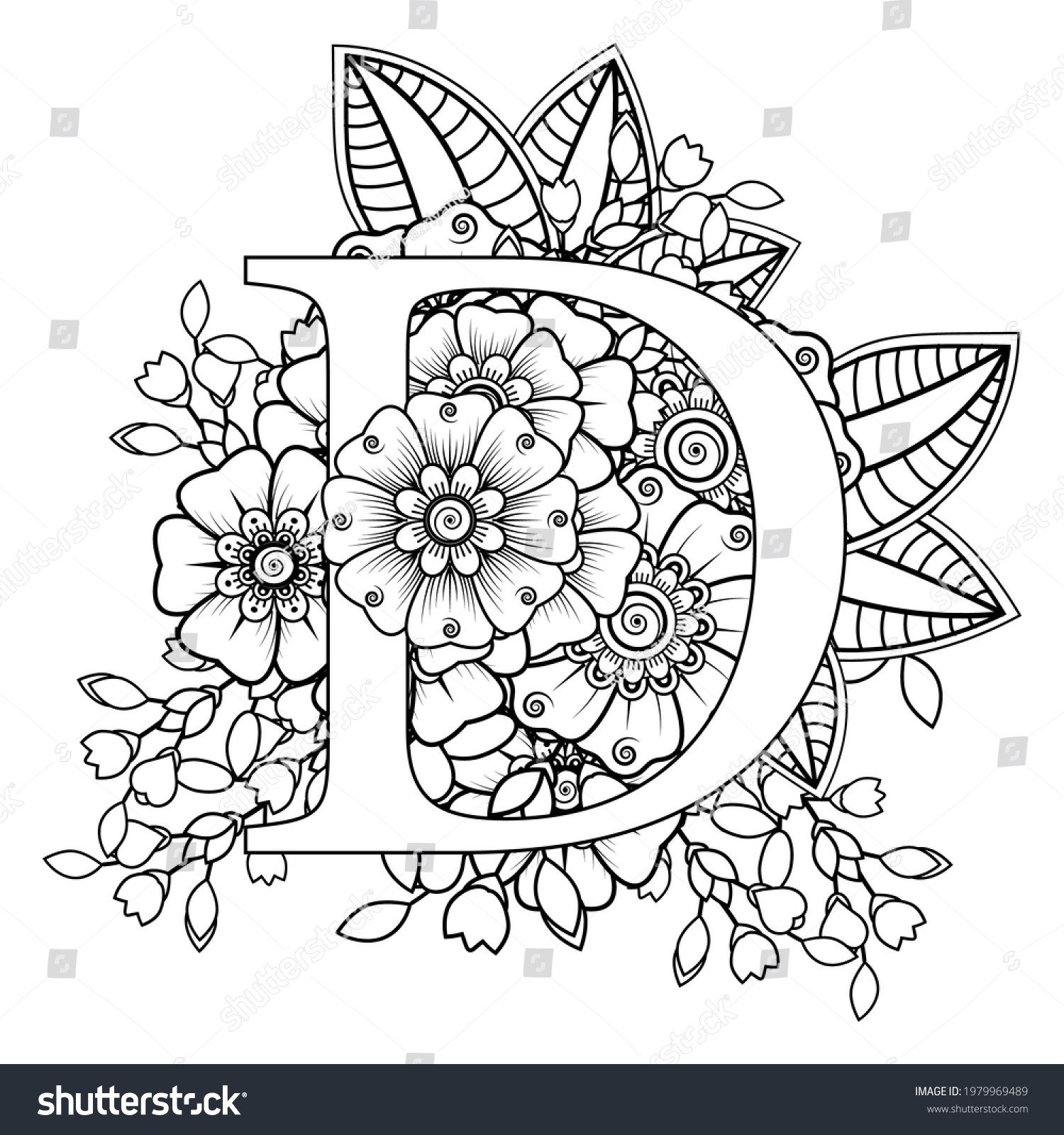 Letter d mehndi flower decorative ornament stock vector royalty free