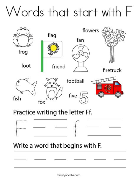 Words that start with f coloring page