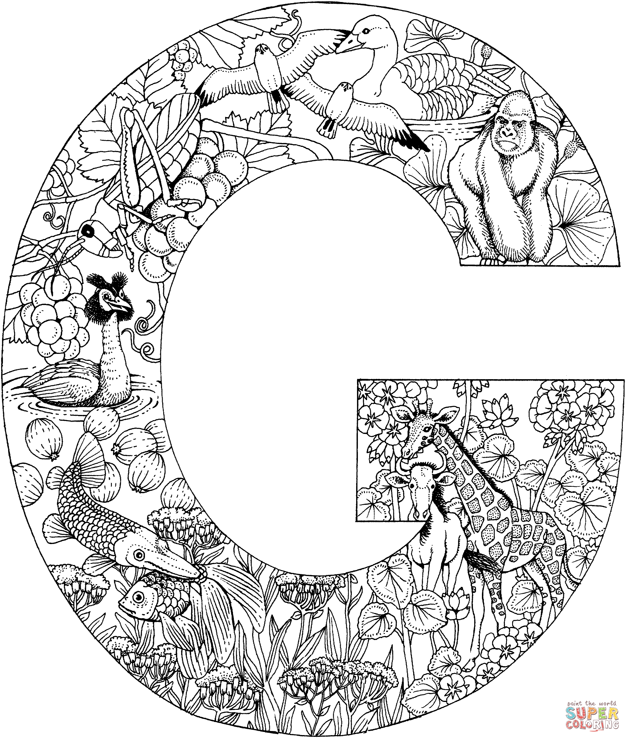 Letter g with animals coloring page free printable coloring pages