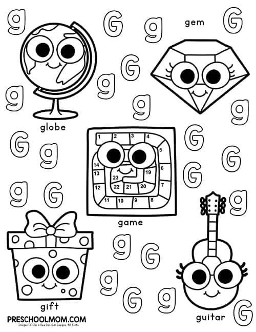 Letter g preschool printables