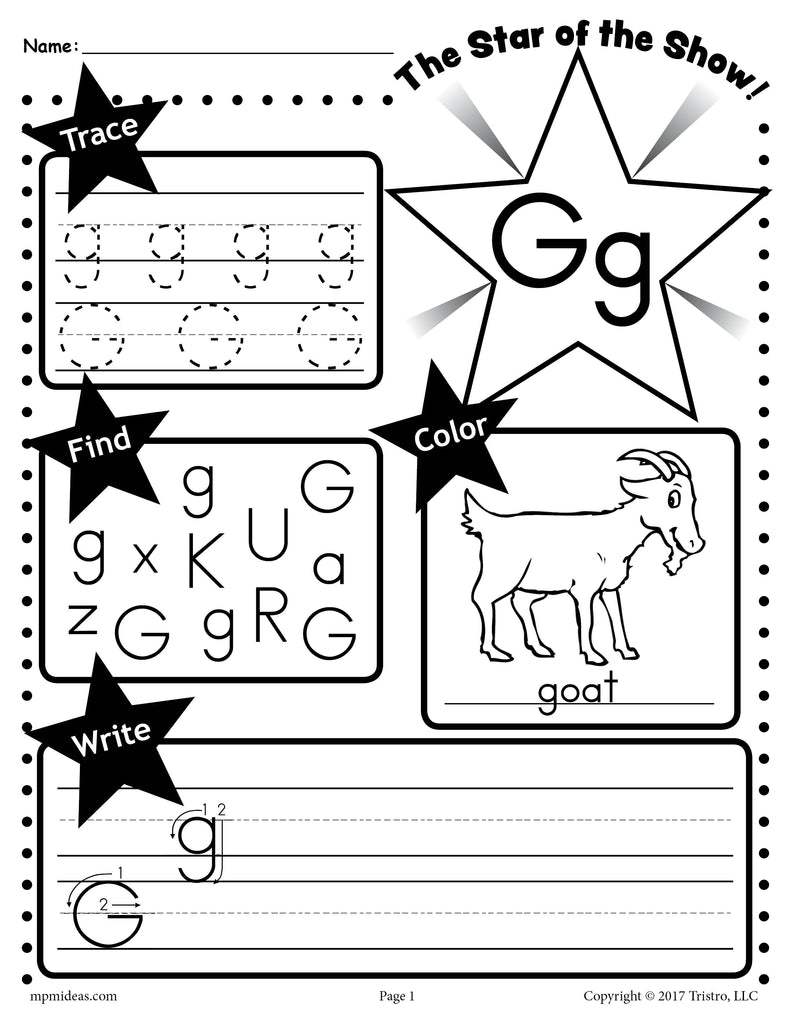 Letter g worksheet tracing coloring writing more â