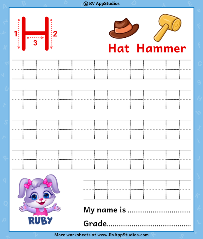 Capital letter h tracing worksheet trace uppercase letter h