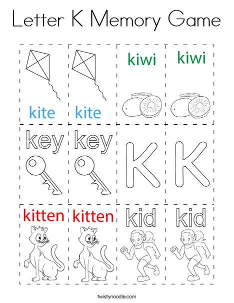 Letter k memory game coloring page