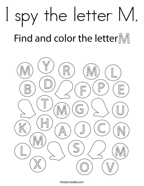 I spy the letter m coloring page