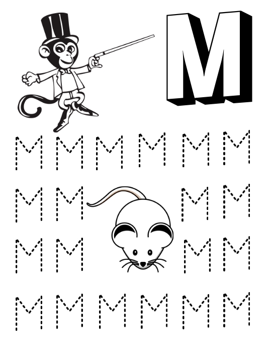 Kids worksheet m tracing alphabet m template
