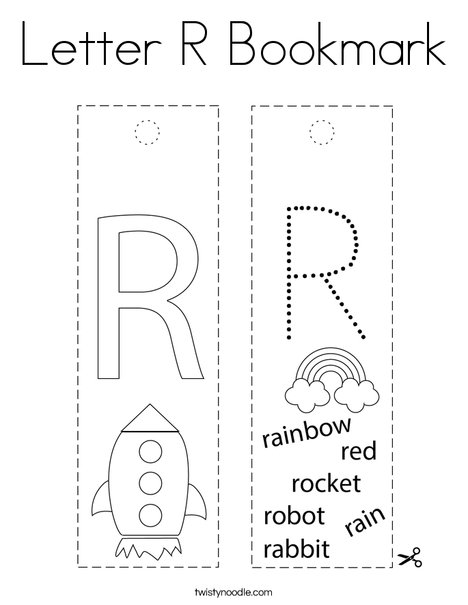 Letter r bookmark coloring page