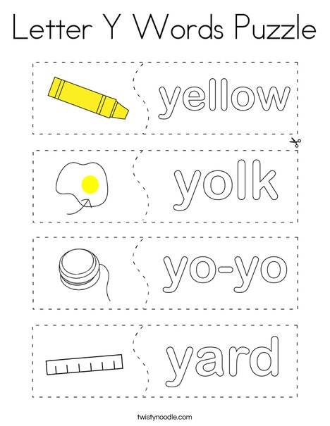 Letter y words puzzle coloring page