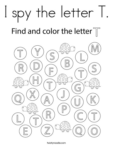 I spy the letter t coloring page