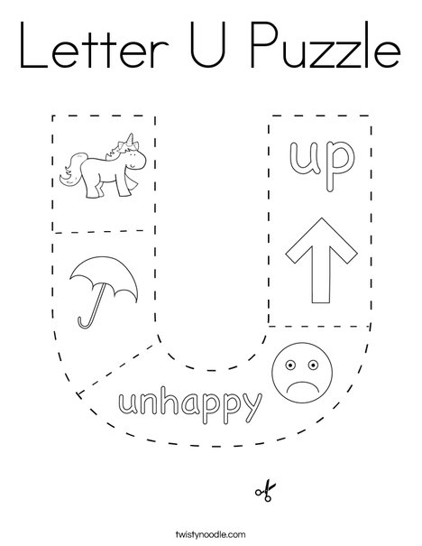 Letter u puzzle coloring page