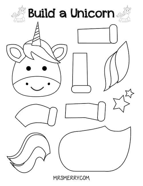 Free printable build a unicorn craft for kids mrs merry