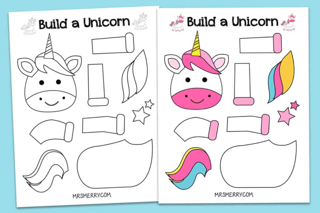 Free printable build a unicorn craft for kids mrs merry