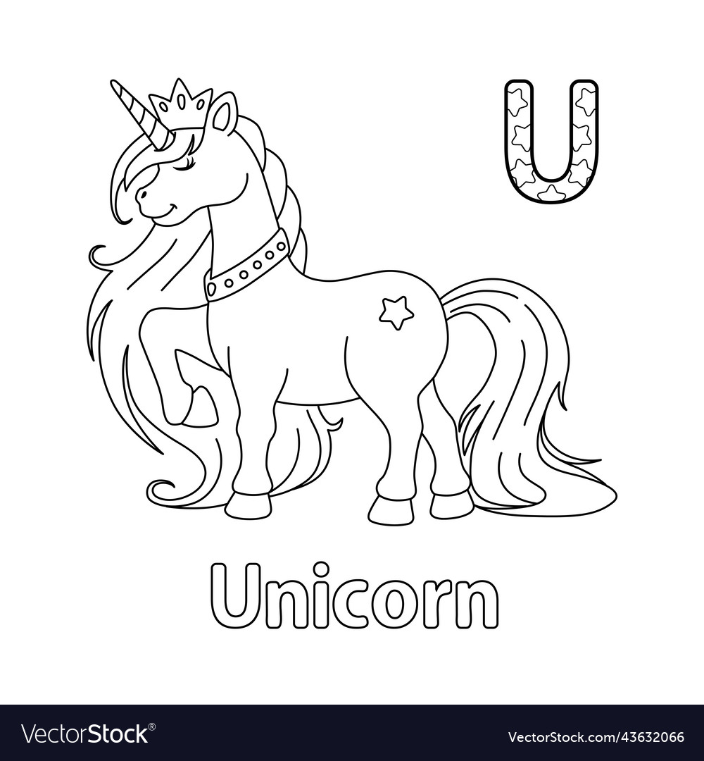 Unicorn princess alphabet abc coloring page u vector image