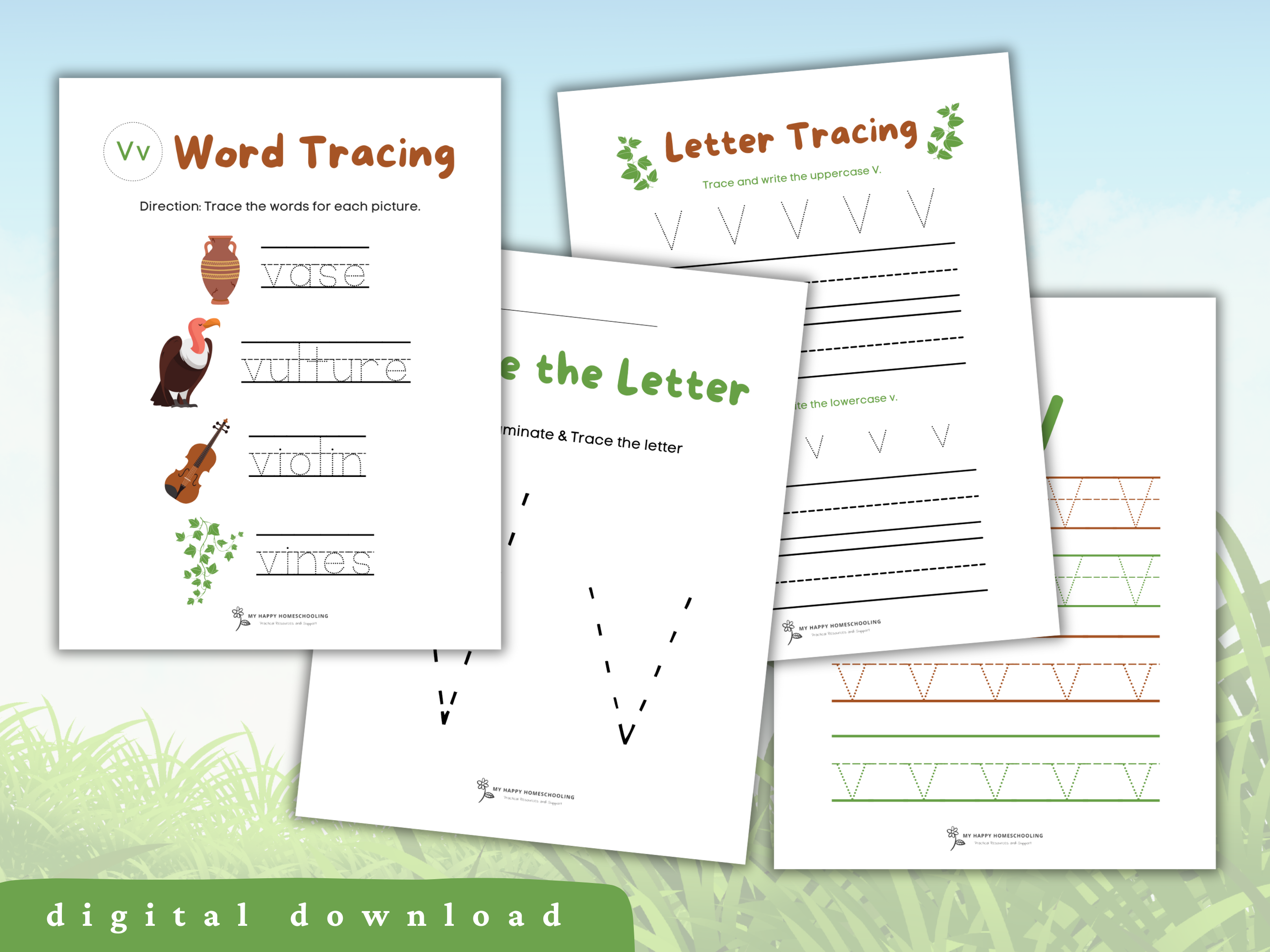 Free letter v tracing worksheet printables