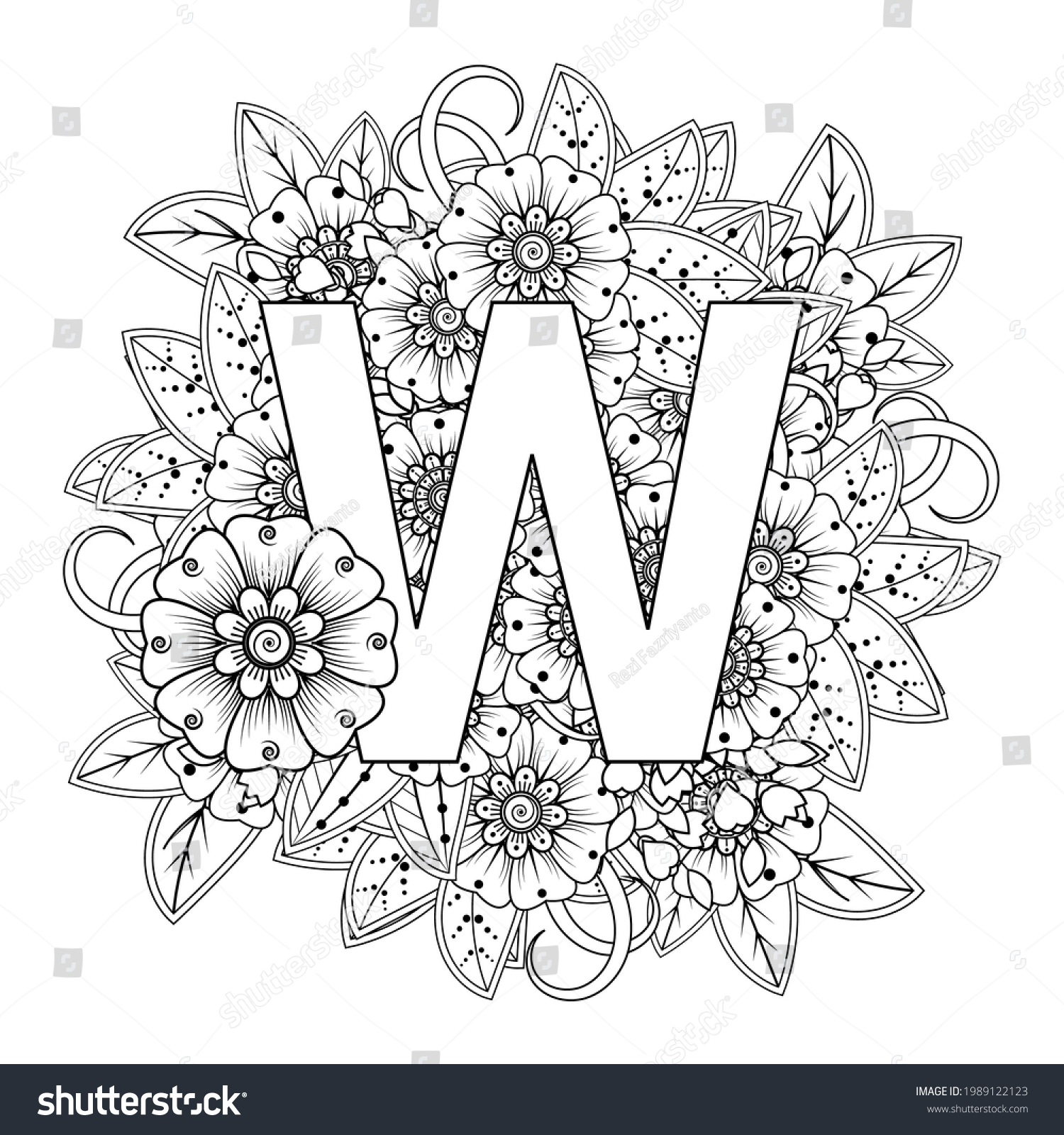 Letter w mehndi flower decorative ornament stock vector royalty free