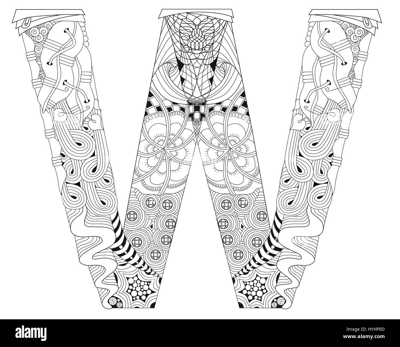 Letter w for coloring vector decorative zentangle object stock vector image art