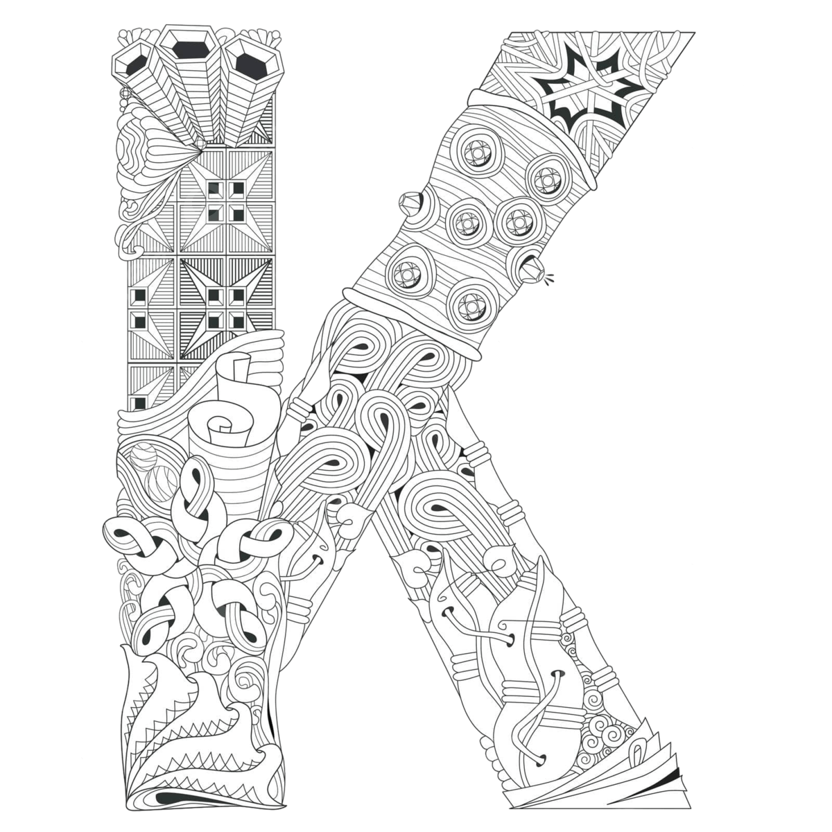 Zentangle letter k printable decorative coloring page in vector format vector decorative ornament modern png and vector with transparent background for free download