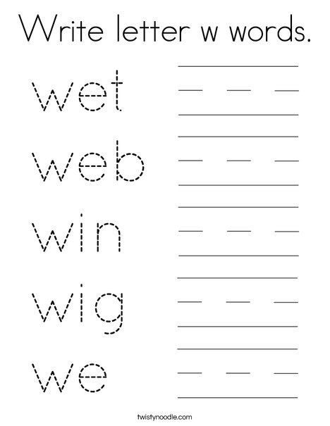 Write letter w words coloring page