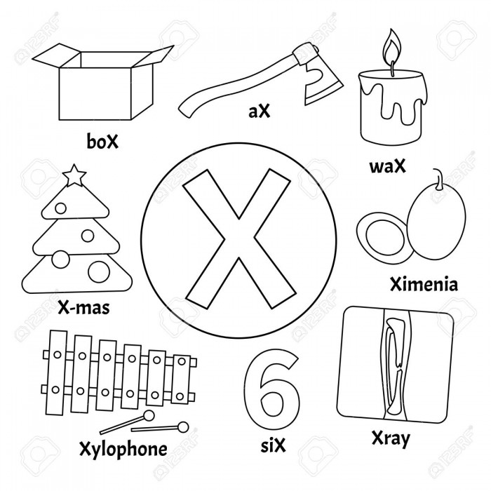 Letter x coloring page worksheets